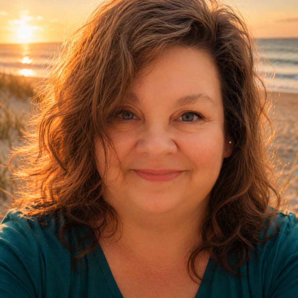 Author Becky Muth on the beach