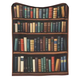 blanket showing a bookshelf full of books